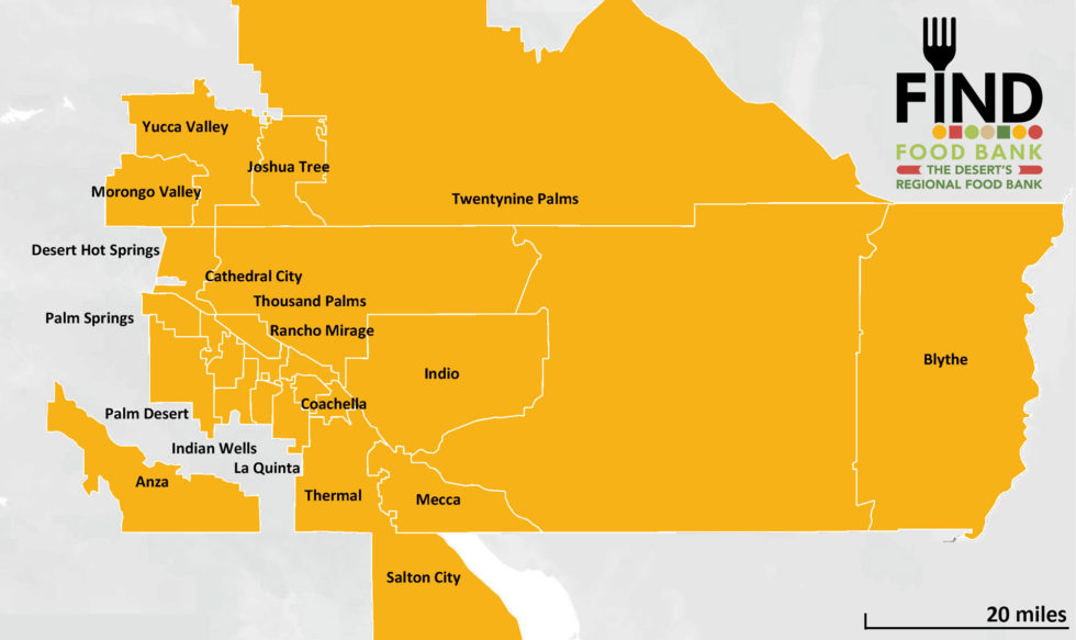 Locations FIND Food Bank, Indio, Yucca Valley, Distribution