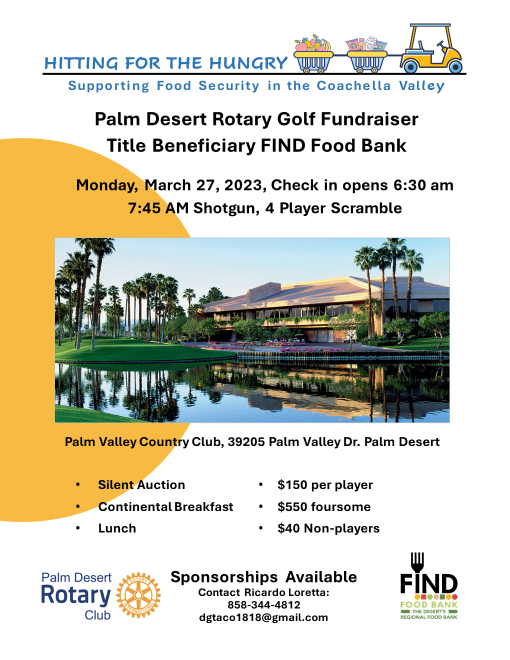 Palm Desert Rotary Golf Fundraiser Title Beneficiary FIND Food Bank